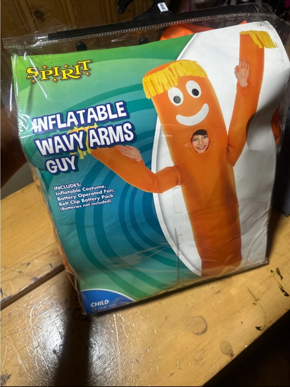 Spirit Orange Inflatable Wavy Arms Costume with Yellow Fringe